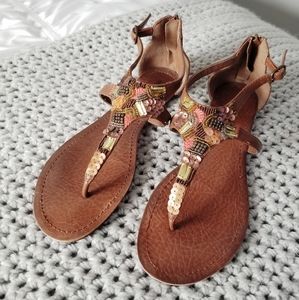 Sequin embellished brown sandals